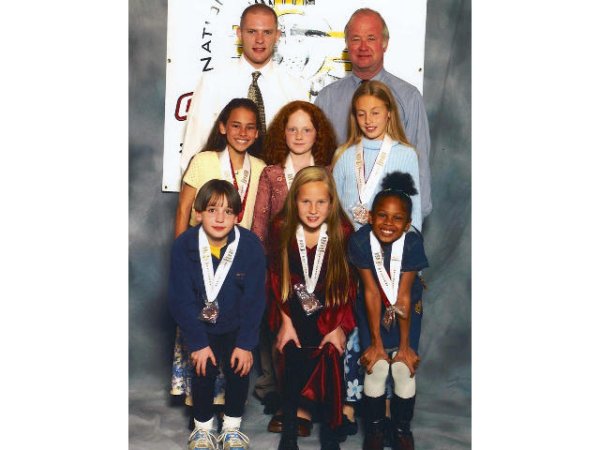 Coach Johnston, Coach Wissler, and the Bantam Girls 3rd place team: Lauren, Kolby, Sydney, Morgan, Bailey, and Gabby
