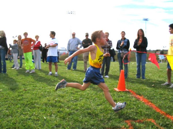 Justin finishing in the Nebraska Age Group meet at Bellevue West, October 31